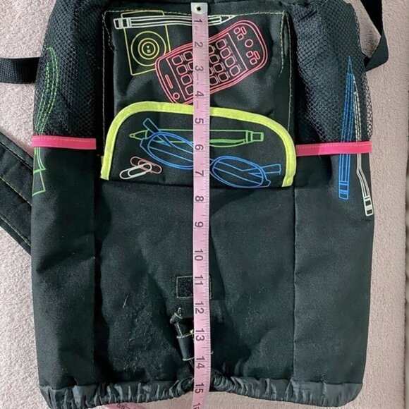 Vintage Black With Neon Graphic Book Bag Backpack - Picture 12 of 14